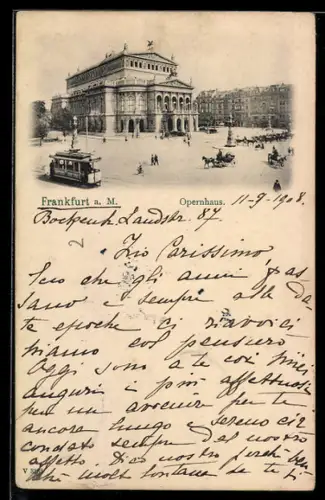 AK Frankfurt a. M., Opernhaus mit Strassenbahn