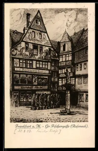 Künstler-AK Alt-Frankfurt, Gr. Fischergasse, Roseneck, Bierbrauerei