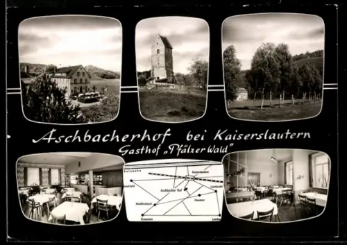 AK Aschbacherhof bei Kaiserslautern, Gasthof und Pension Pfälzer Wald, Bes. Walter Grün, Innenansicht Speiseraum