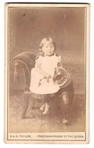 Fotografie A. & G. Taylor, Swansea, Castle Street, Porträt eines kleinen Mädchens mit Blumen