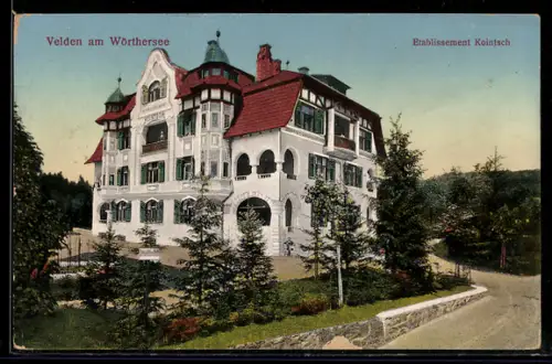 AK Velden am Wörthersee, Hotel Kointsch mit Gartenanlagen