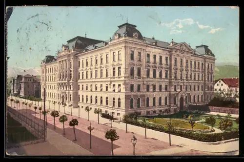 AK Villach, Staatsbahndirektion mit Strassenpartie