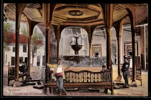 AK Sarajewo, Vorhof mit Brunnen in der Begova-Moschee, Begova-Dzamija