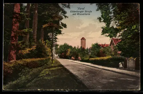 AK Varel, Oldenburger Strasse mit Wasserturm