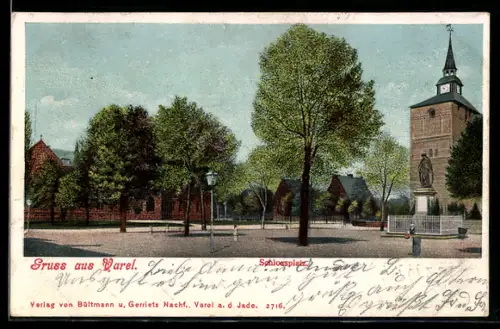 AK Varel, Schlossplatz mit Denkmal