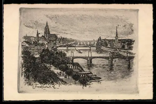 Künstler-AK Frankfurt a. M., Mainbrücken, Dom