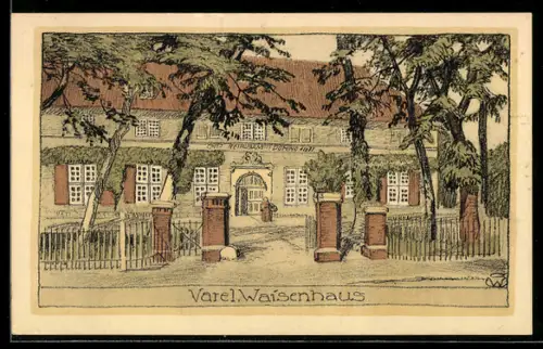 Steindruck-AK Varel, Waisenhaus