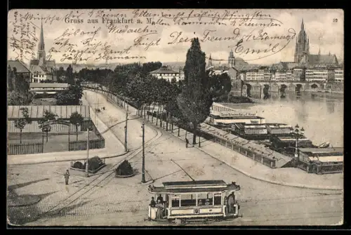 AK Alt-Frankfurt, Strassenbahn, Mainufer, Dom