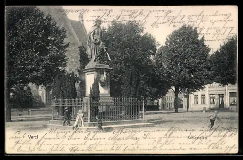 AK Varel, Schlossplatz, Denkmal