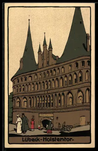 Steindruck-AK Lübeck, Ansicht des Holstentor