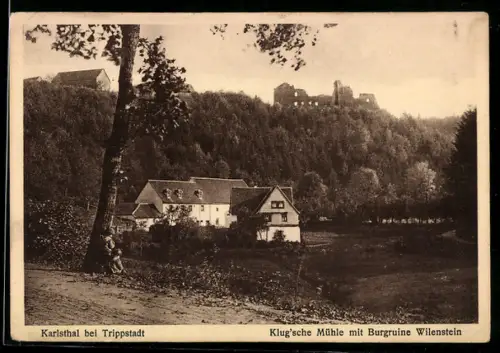 AK Karlsthal bei Trippstadt, Klug`sche Mühle mit Burgruine Wilenstein