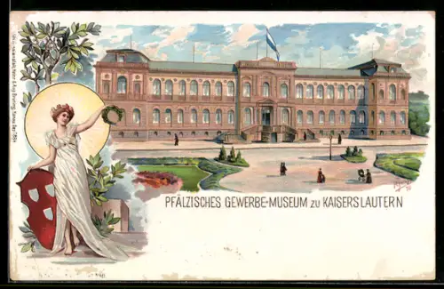 Künstler-Lithographie Kaiserslautern, Blick auf Pfälzisches Gewerbe-Museum