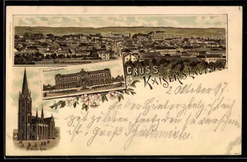 Lithographie Kaiserslautern, Gewerbemuseum, St. Marien-Kirche, Ortsansicht