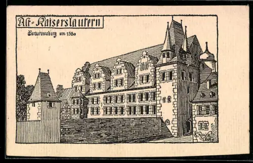 Künstler-AK Kaiserslautern, Barbarossaburg um 1580, Aussenansicht