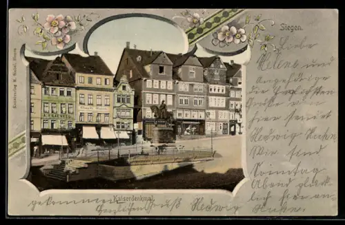 AK Siegen, Ortsansicht mit Kaiserdenkmal