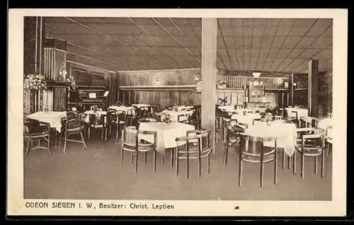 AK Siegen i. W., Café Odeon, Bes. Christ. Leptien, Speiseräume