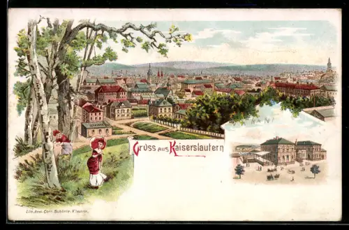 Lithographie Kaiserslautern, Totalansicht mit Kirche