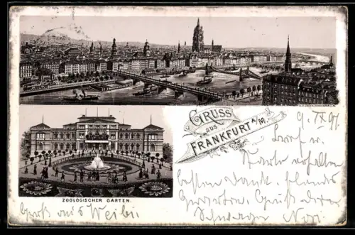 Lithographie Frankfurt a. M., Panorama, Dom, Zoologischer Garten