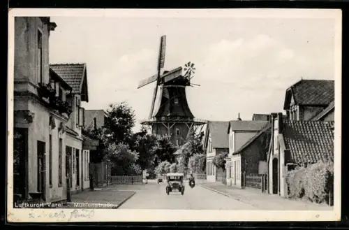 AK Varel, Mühlenstrasse mit Windmühle