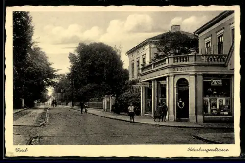 AK Varel, Oldenburgerstrasse, Geschäft J. H. Dahm