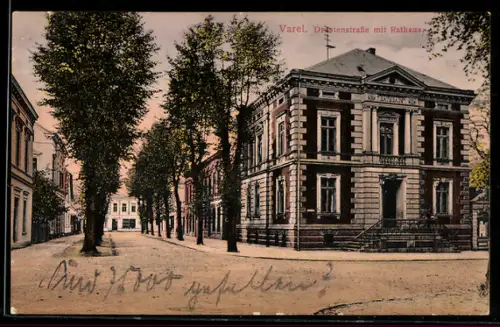 AK Varel, Drostenstrasse mit Rathaus