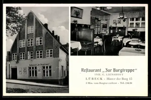 AK Lübeck, Restaurant Zur Burgtreppe, Inh. G. Lienshöft, Hinter der Burg 15