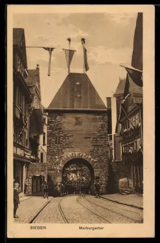 AK Siegen, Siebenhundertjahrfeier der Stadt Siegen 1924, Strassenpartie am Marburgertor mit Geschäften