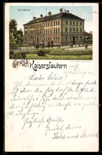 Lithographie Kaiserslautern, Totalansicht vom Gymnasium