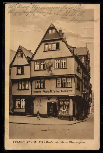 AK Alt-Frankfurt, Ecke Grosse und Kleine Fischergasse, Kolonialwaren Georg Berger