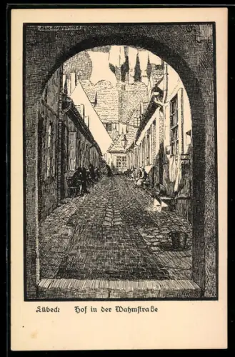 Künstler-AK Lübeck, Hof in der Wahmstrasse