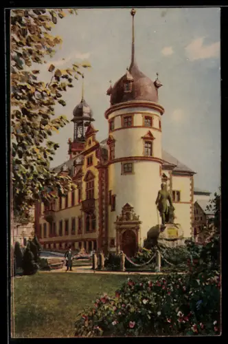 AK Eisenach, Postamt mit Bismarckdenkmal