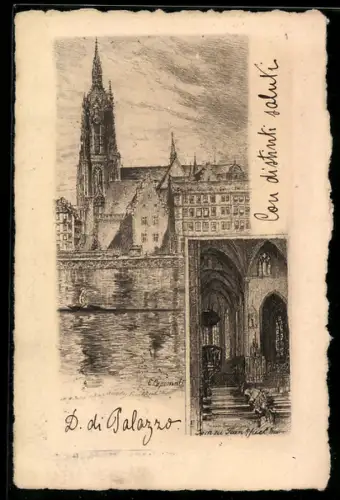 Lithographie Alt-Frankfurt, Innenansicht des Doms