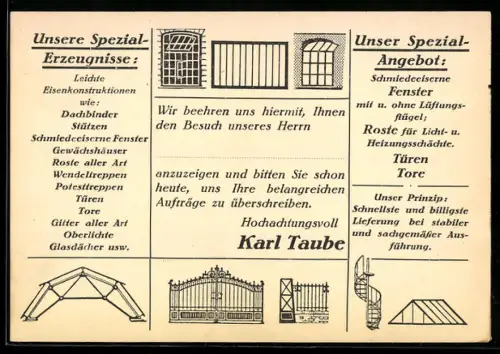 AK Frankfurt /Main, Eisenwerk Karl Taube, Schmiedeeiserne Fenster, Tore, Gitter