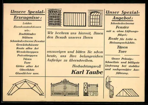 AK Frankfurt /Main, Eisenwerk Karl Taube, Schmiedeeiserne Fenster, Tore, Gewächshäuser