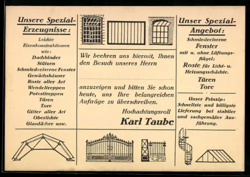 AK Frankfurt /Main, Eisenwerk Karl Taube, Schmiedeeiserne Fenster, Tore, Treppen