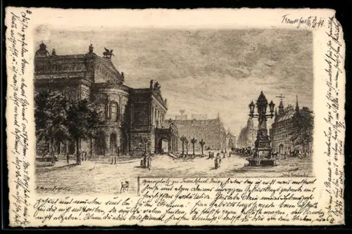 Künstler-AK Frankfurt /Main, Partie am Opernplatz