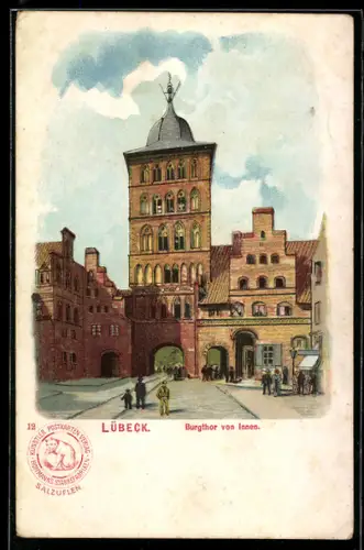 Lithographie Lübeck, Burgtor von innen