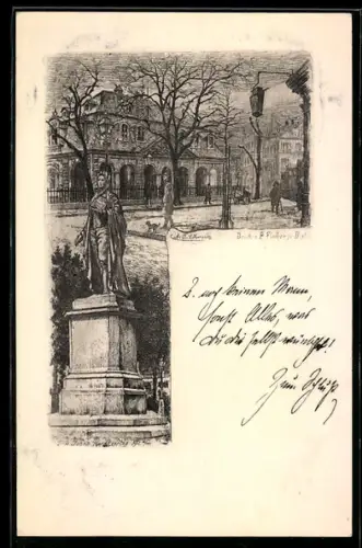 Künstler-AK Frankfurt a. M., Schillerdenkmal und Neue Wache