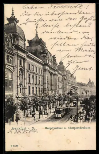 AK Frankfurt-Westend, Hauptpostamt, Oberpostdirektion, Strassenbahn