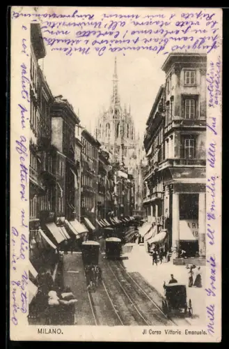 AK Milano, Il Corso Vittorio Emanuele, Strassenbahn