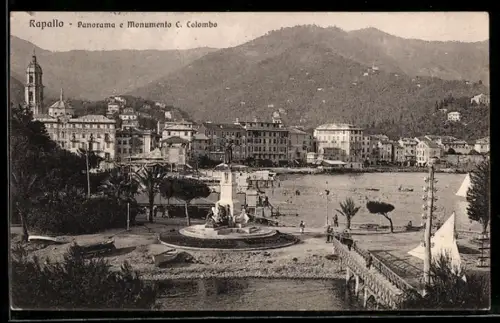 AK Rapallo, Panorama e Monumento C. Colombo