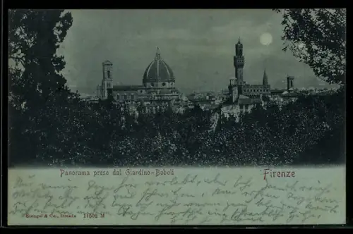 Mondschein-AK Firenze, Panorama preso dal Giardino-Boboli