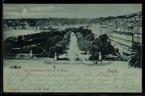 Mondschein-AK Napoli, Villa Municipale e Riviera di Chiaja