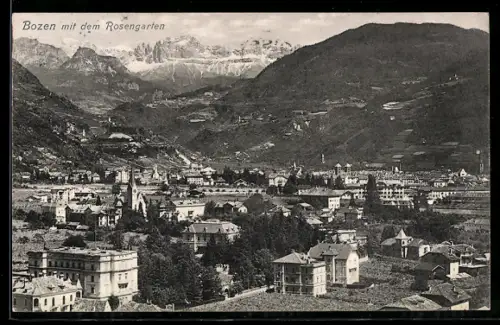 AK Bozen, Panorama mit dem Rosengarten