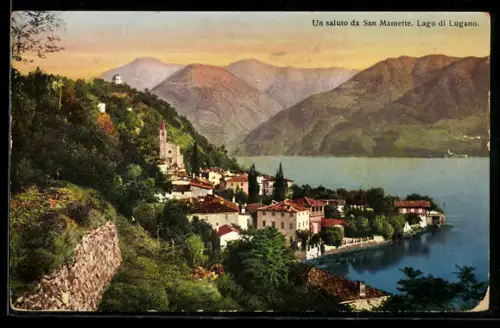 AK San Mamette /Lago di Lugano, Panorama mit Kirche