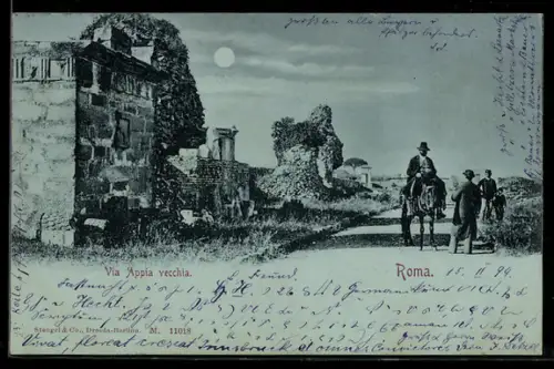 Mondschein-AK Roma, Via Appia vecchia