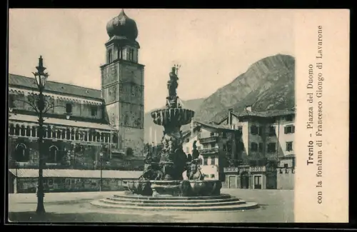 AK Trento, Piazza del Dumo con la fontana di Francesco Giongo di Lavarone