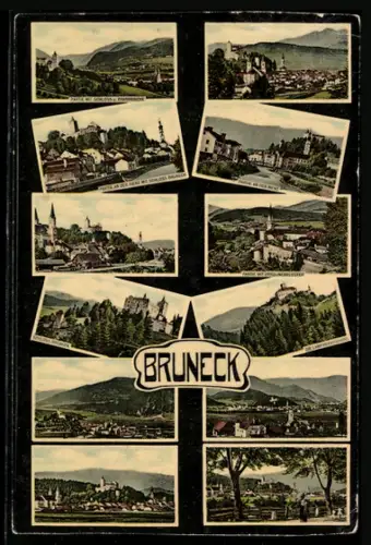 AK Bruneck, Schloss und Pfarrkirche, Rienz mit Schloss Bruneck, Ursulinerkloster und weitere Ortsansichten