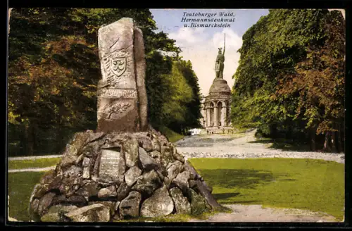 AK Detmold im Teutoburger Wald, der Bismarckstein vor dem Hermannsdenkmal