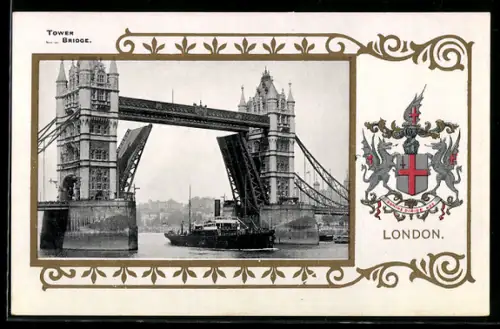 AK London, The Tower Bridge with Coat of Arms